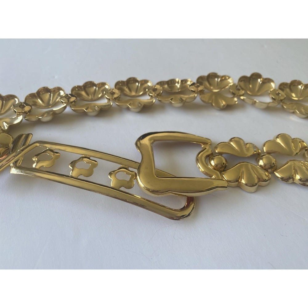 VTG High-Shine Gold Tone Shell Link Chain Belt Statement Scallop Mod Boho 34"